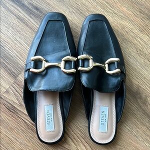 Steven Black and Gold Mules with Elegant Chain Detail Nordstrom